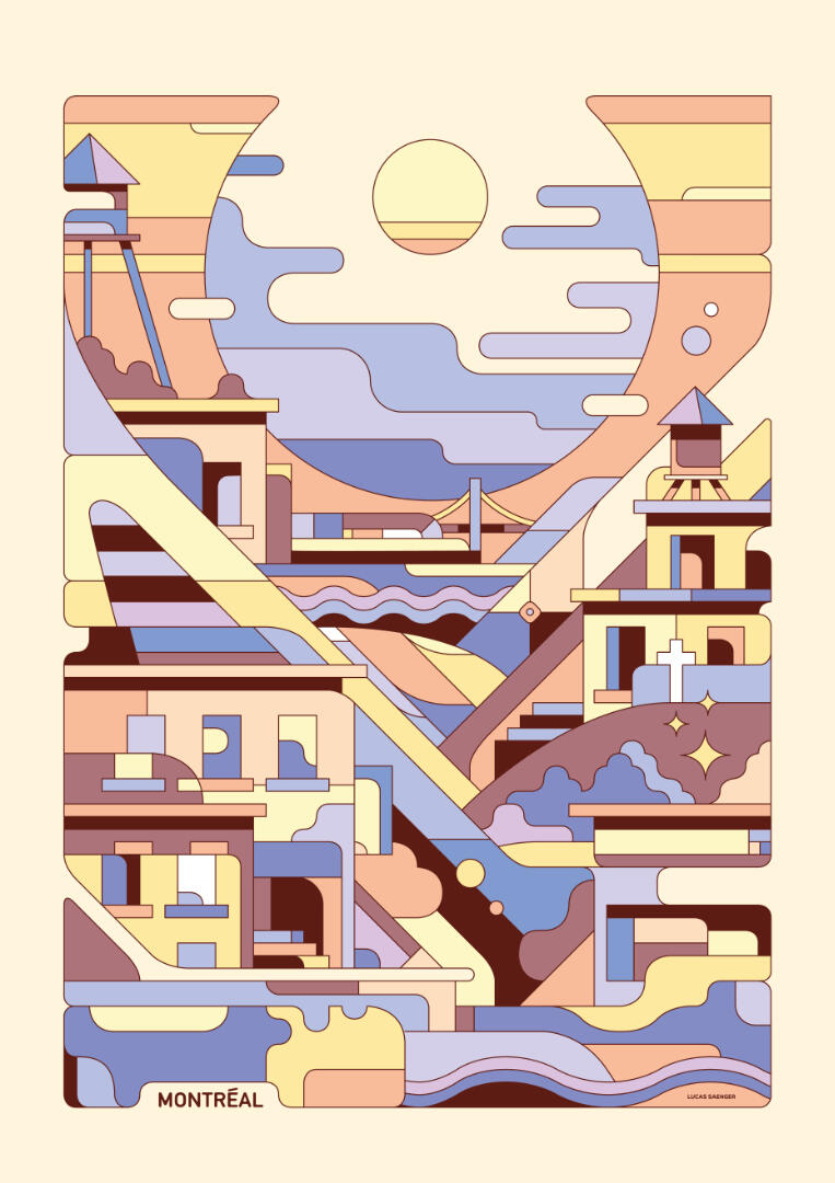 Une illustration de Lucas Saenger. Une composition représentant Montréal de manière graphique.
