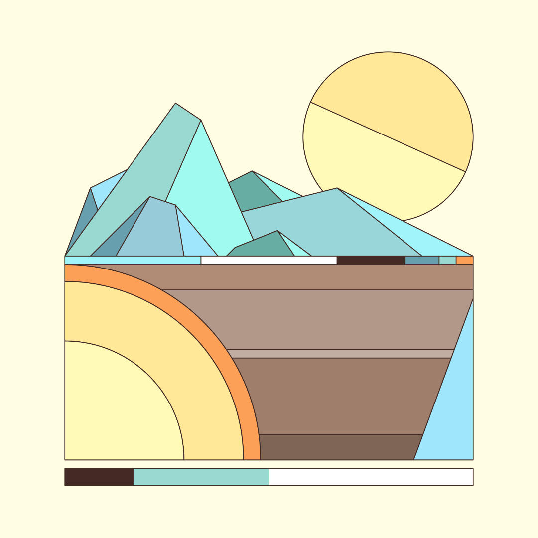Une illustration de Lucas Saenger représentant une coupe d'yn paysage, avec un style simplifié.