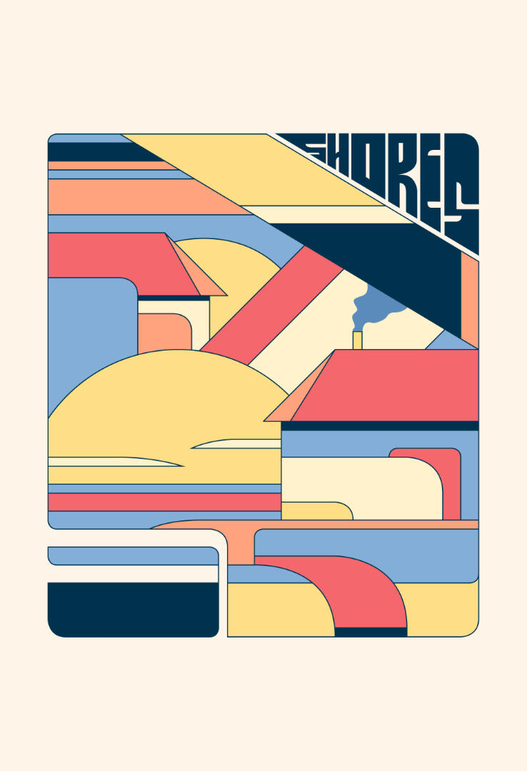 Une illustration de Lucas Saenger représentant une cote et des une maison en bord de mer, dans un style simplifié.