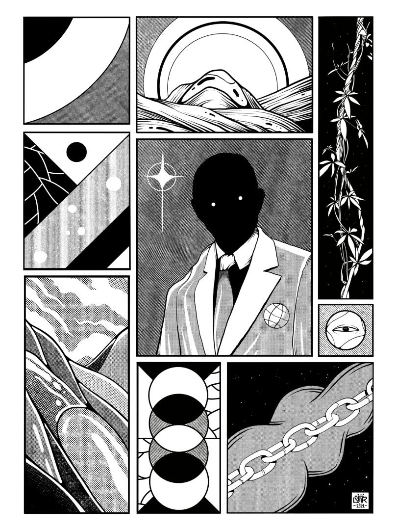 Une illustration de Lucas Saenger. Une composition représentant un personnage mystérieux.