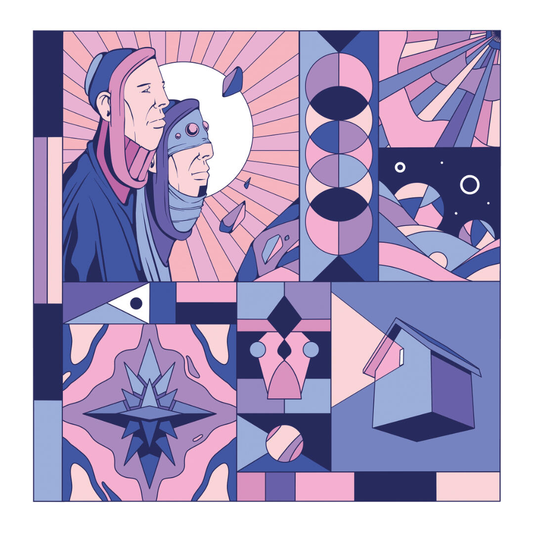 Une illustration de Lucas Saenger mélangeant illustrations et motifs abstraits.