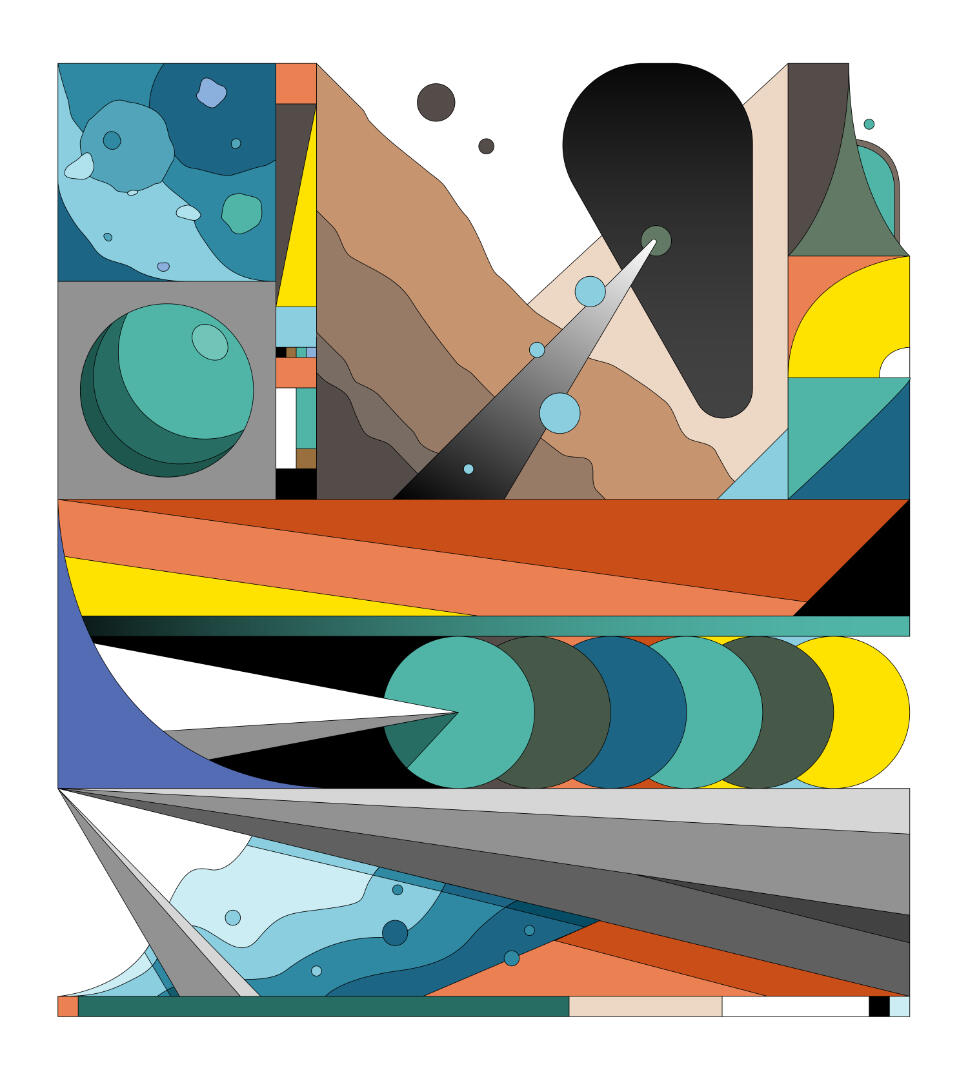 Une illustration de Lucas Saenger représentant une composition de formes semi-abstraites et organiques.