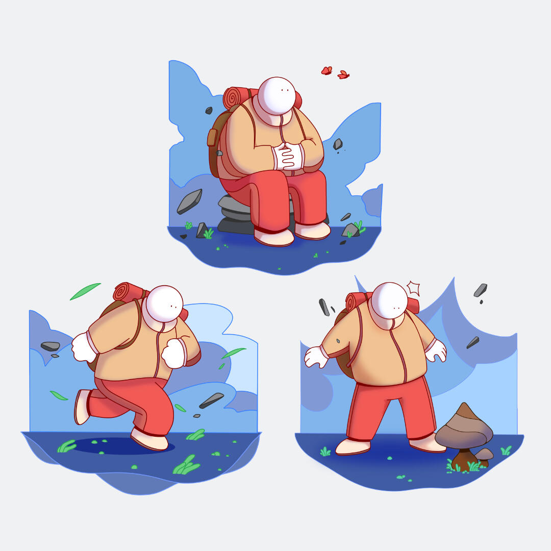 Une illustration de Lucas Saenger. Une composition représentant un personnage dans diverses positions.