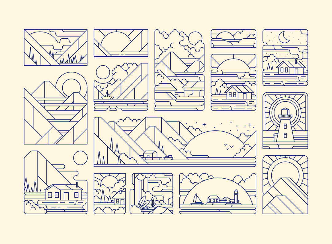 De petites illustrations de paysages réalisées par Lucas Saenger.