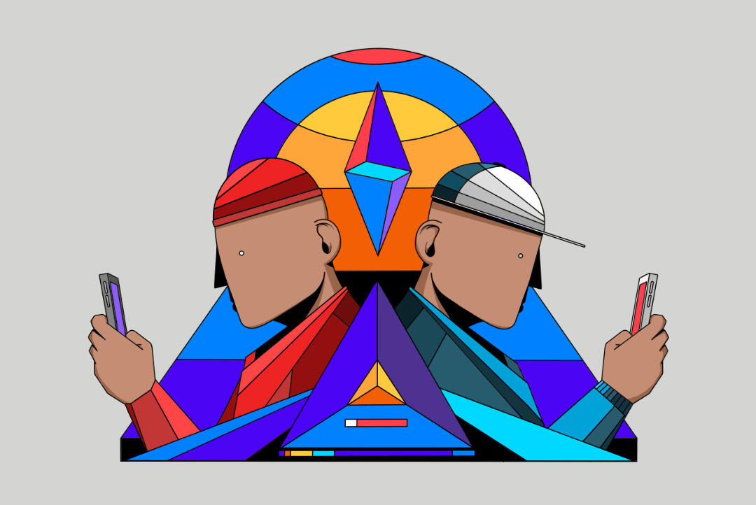 "Une illustration de Lucas Saenger. Une composition représentant deux personnages se tournant le dos.