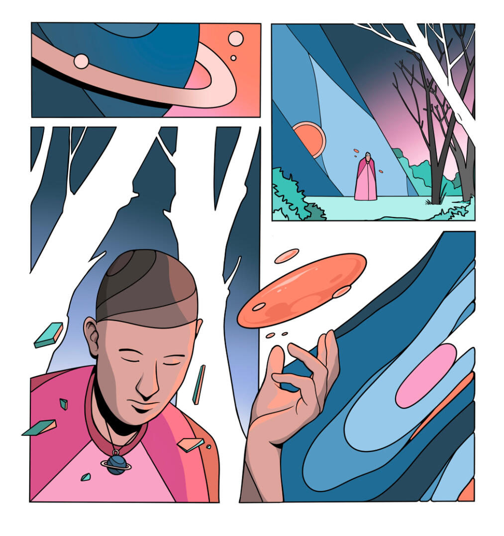 Une illustration de Lucas Saenger. Une composition représentant un personnage étrange aux pouvoirs surnaturels.